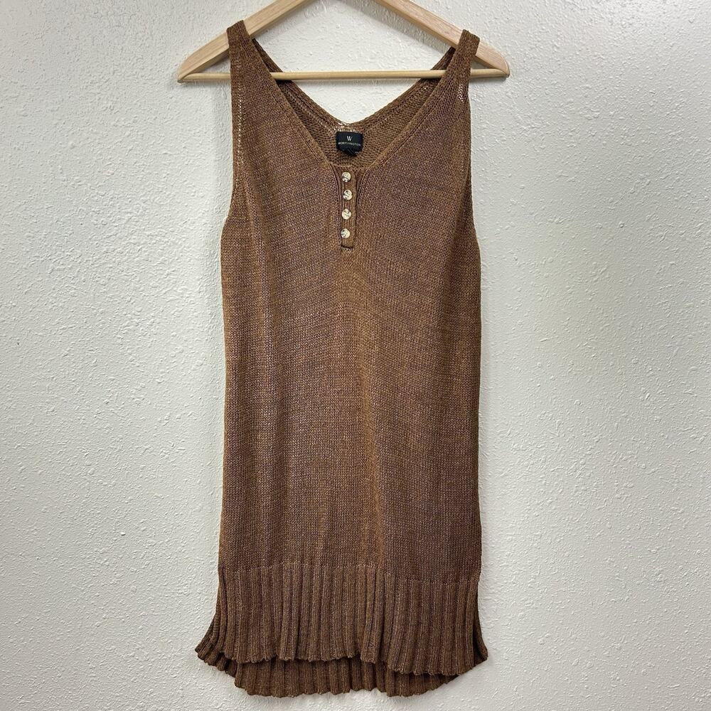 Knit Mini Dress Tank Sweater Swim Cover Womens Size L Brown Worthington